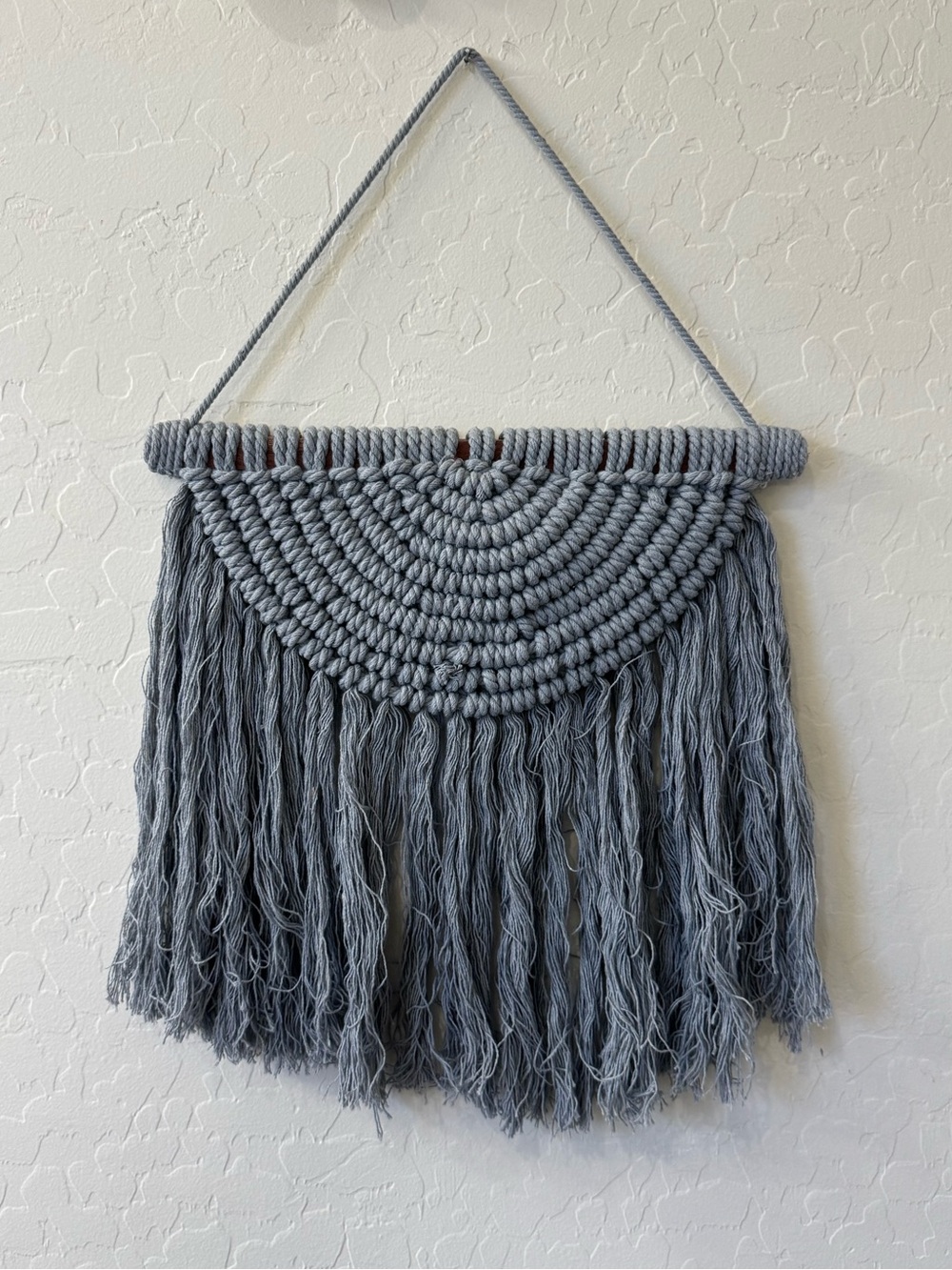 Handmade Macrame Half Moon Woven Wall Hanging Gray Boho Fiber Art